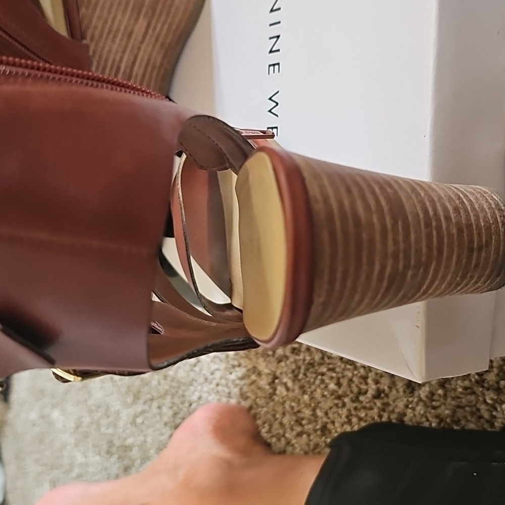 Nine West Brown StrappyLeather  Wedge Sandals - Picture 5 of 8